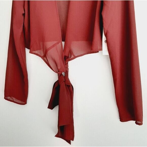 TOBI Wrap Tie Crop Top Semi-Sheer Lightweight Triangle Cut-Out Blouse Sz L - Picture 11 of 16